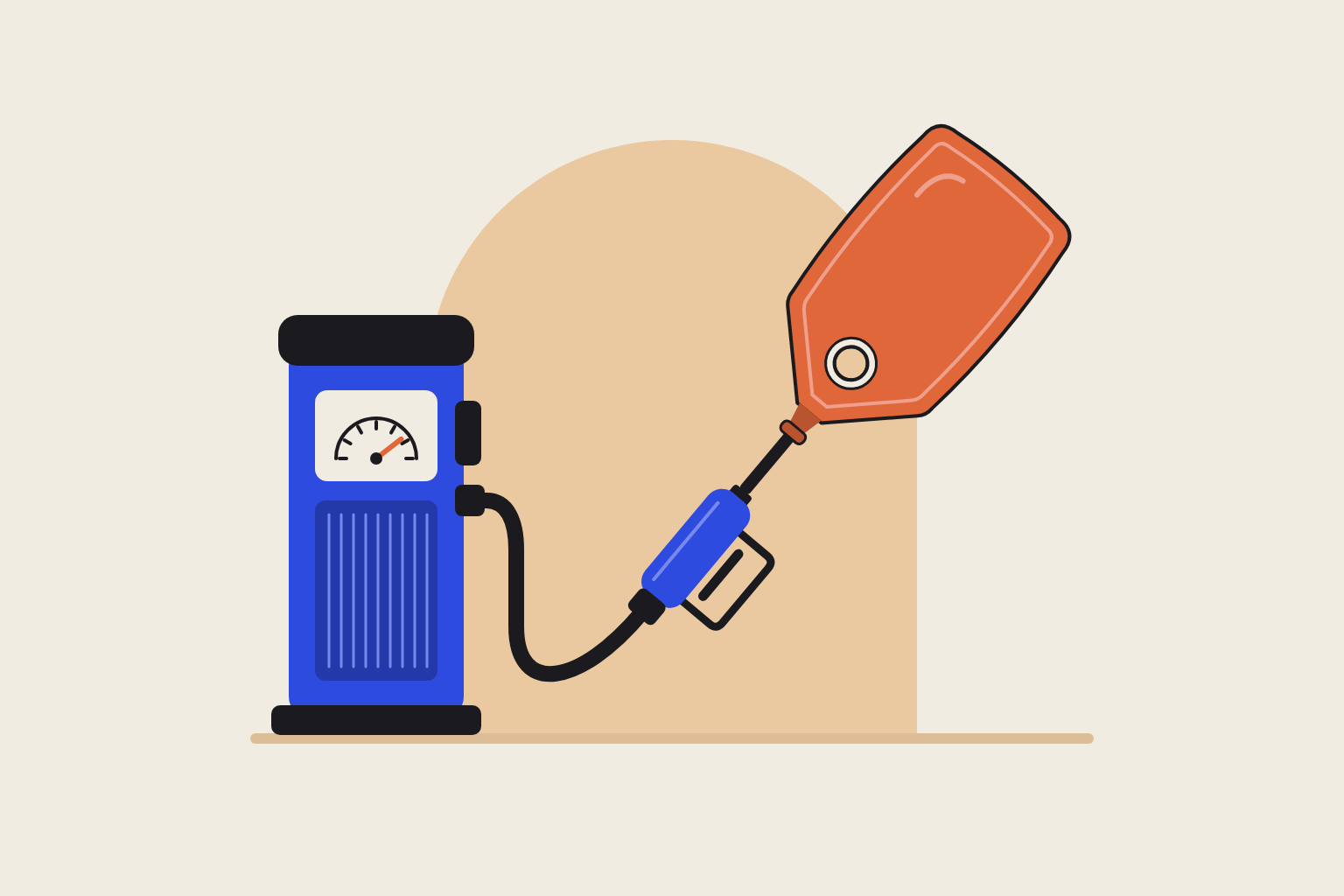 Flat geometric illustration in cobalt and terracotta.