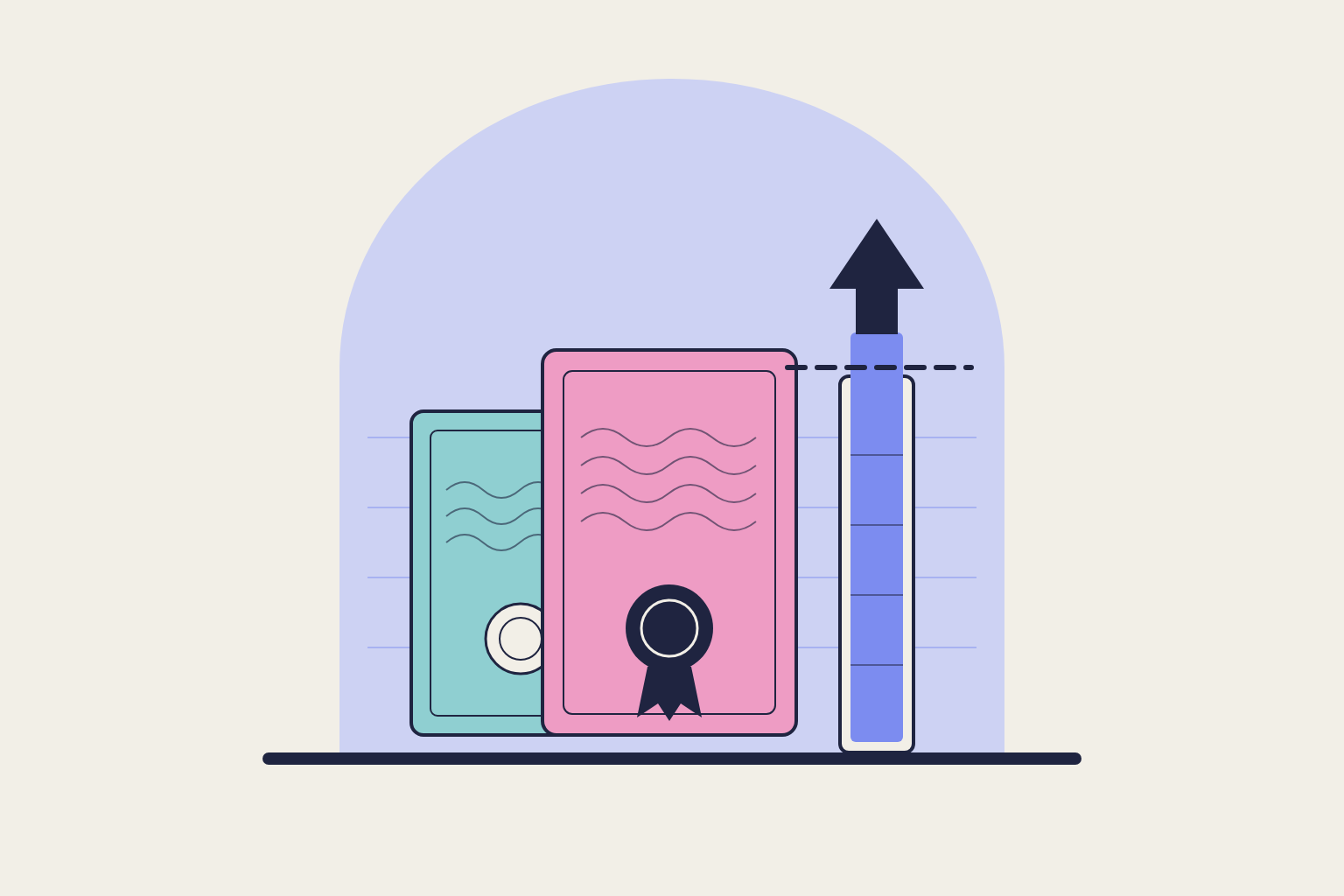 Flat geometric illustration in rose, periwinkle and aqua.