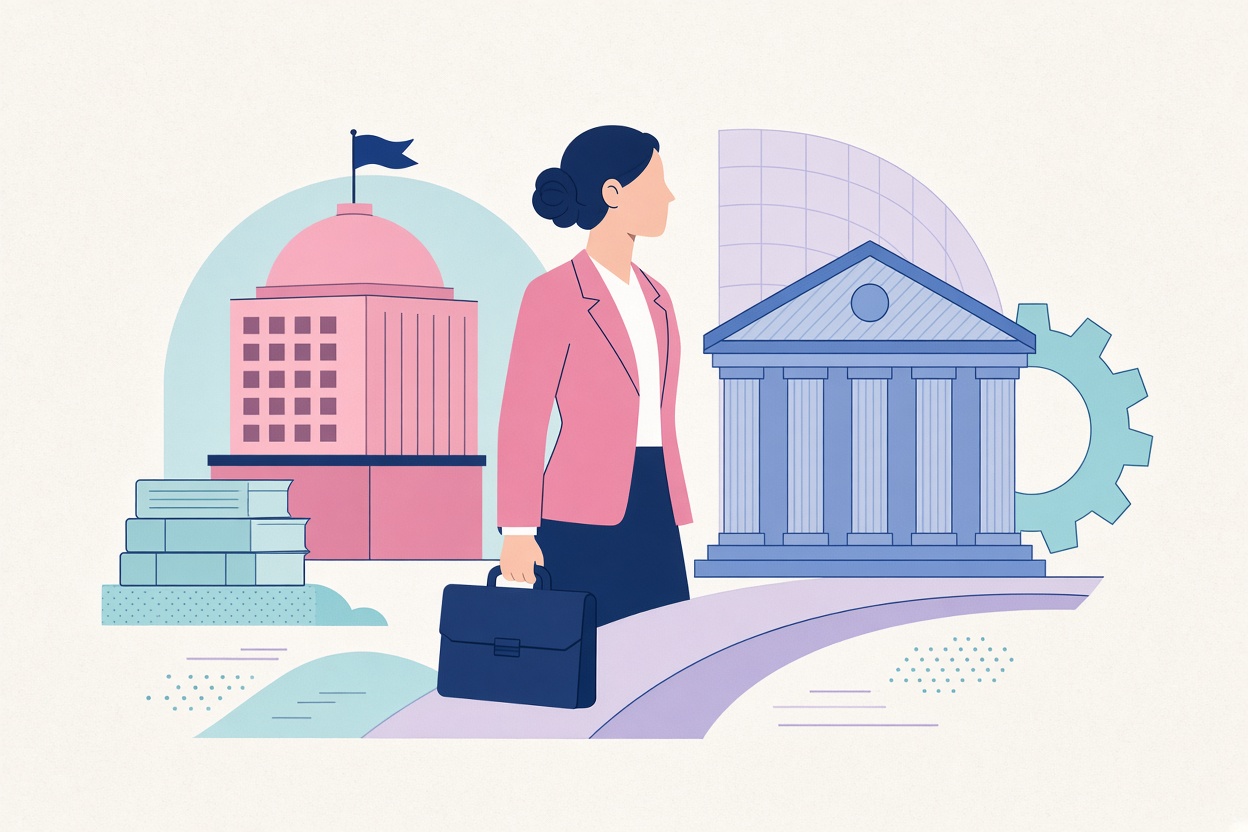 Flat geometric illustration on the theme of ecb, imf and isabel-schnabel, in rose, periwinkle and aqua.