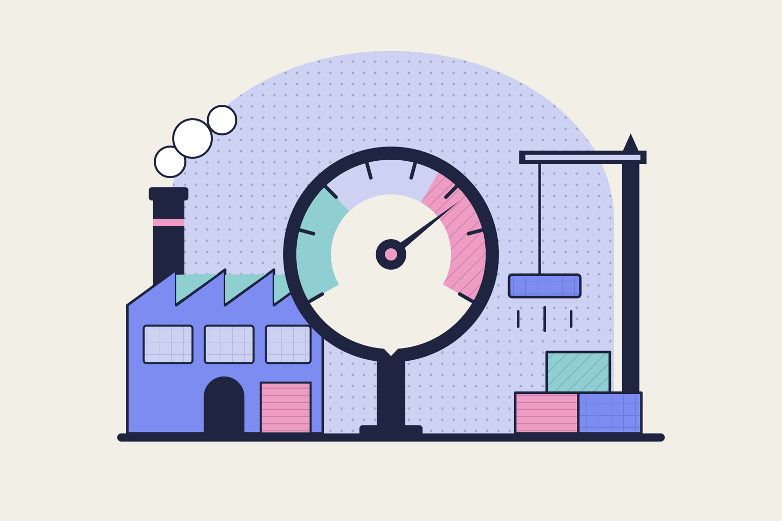 Flat geometric illustration in rose, periwinkle and aqua.