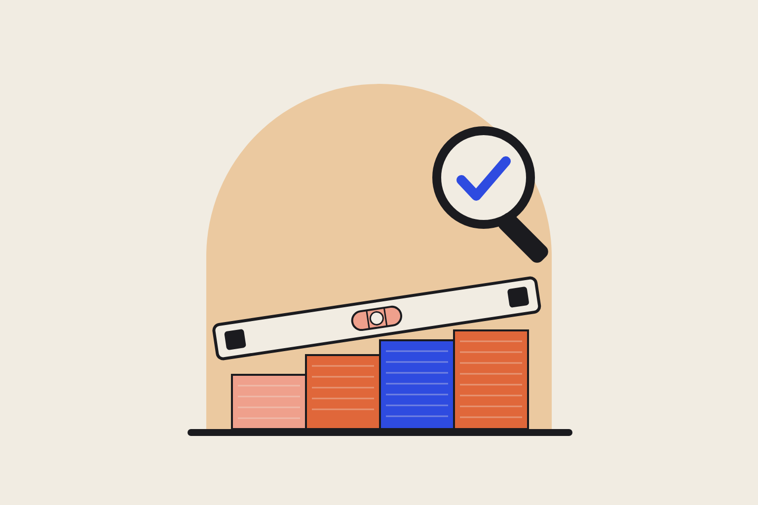 Flat geometric illustration on the theme of confirmed quarterly gdp growth, gdp and italy economy, in cobalt and terracotta.
